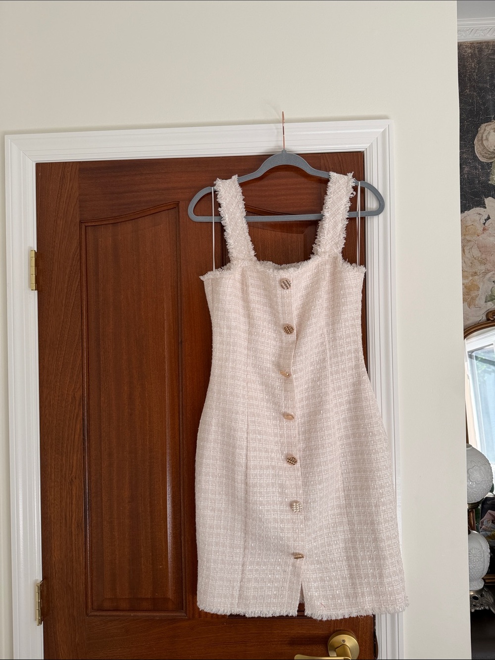 Tweed Blush Cream Button-Front Dress